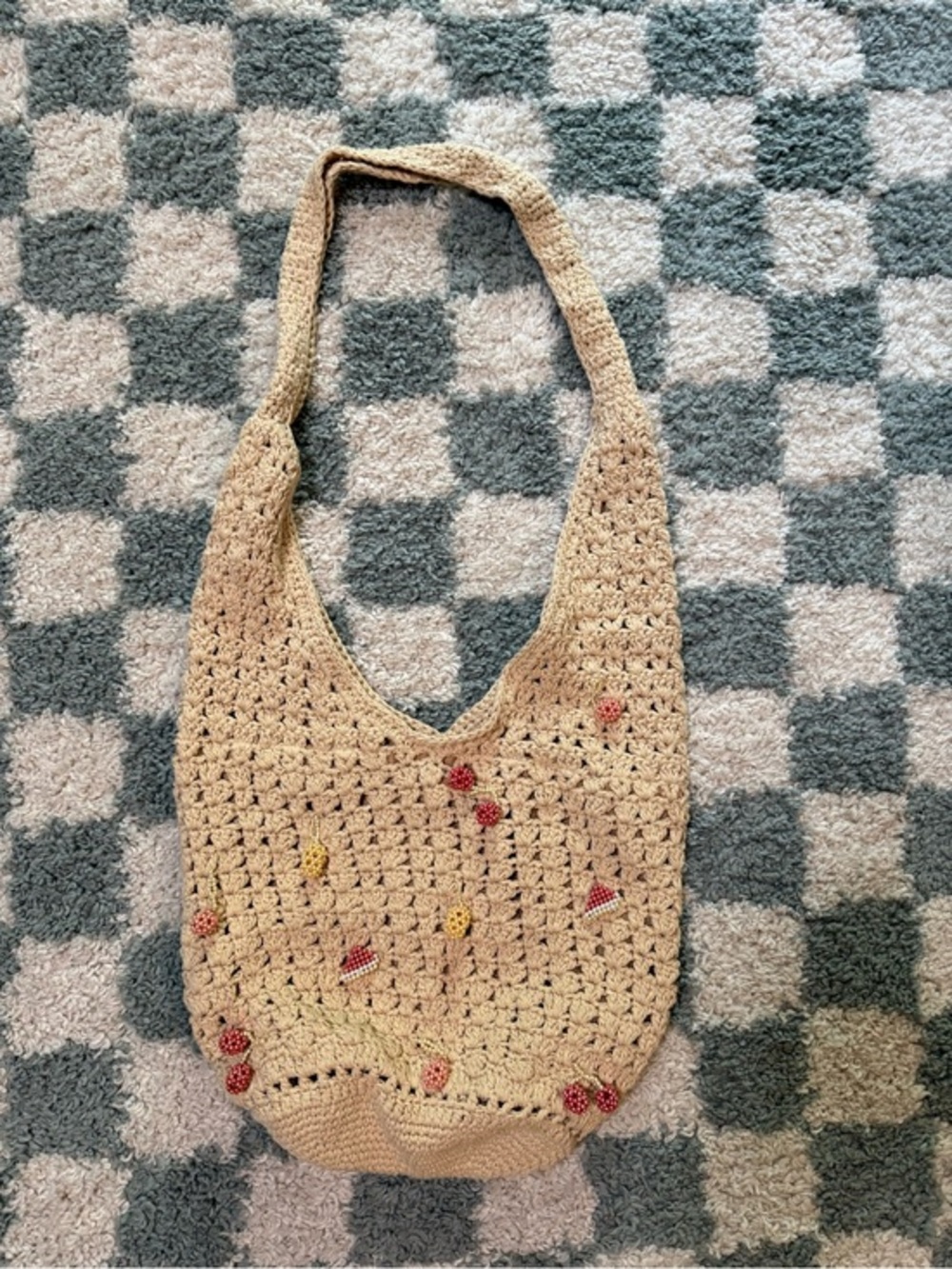 Crochet festival hobo bag oversized purse natural beaded fruit summer beach